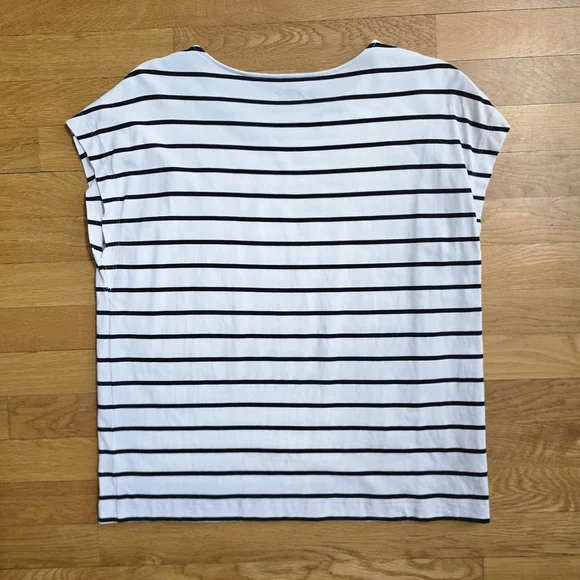 LOFT Petite Modern Wedge Cap Sleeve Tee | White & Black Stripes | Medium - Picture 4 of 7